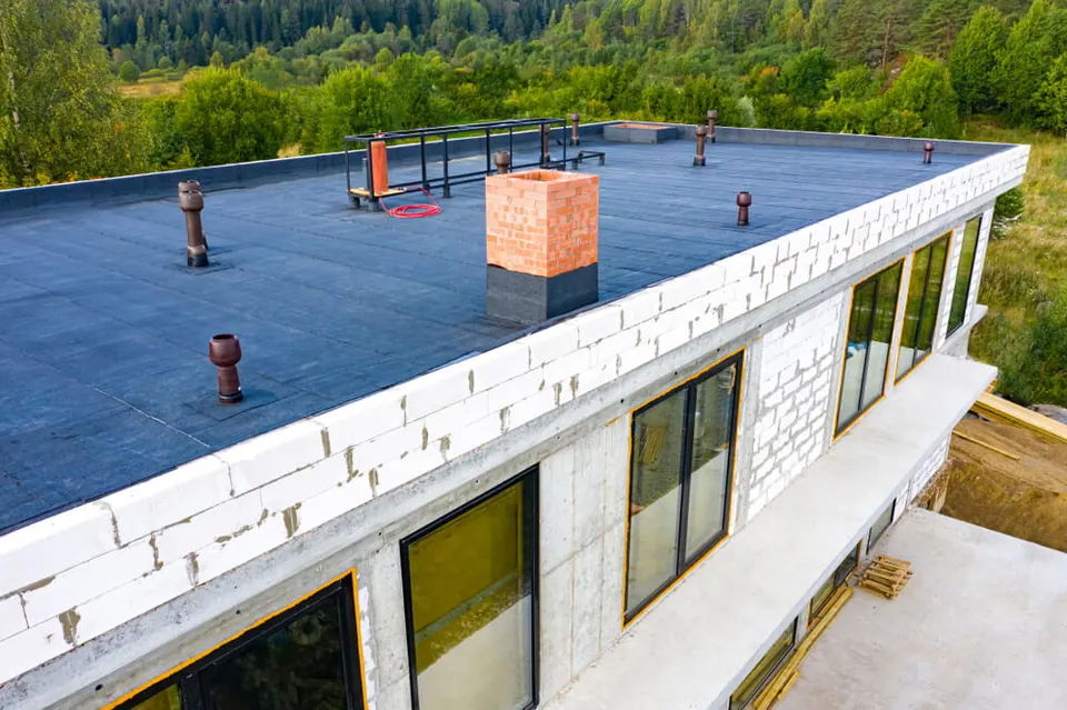 Shingle roof installation in progress